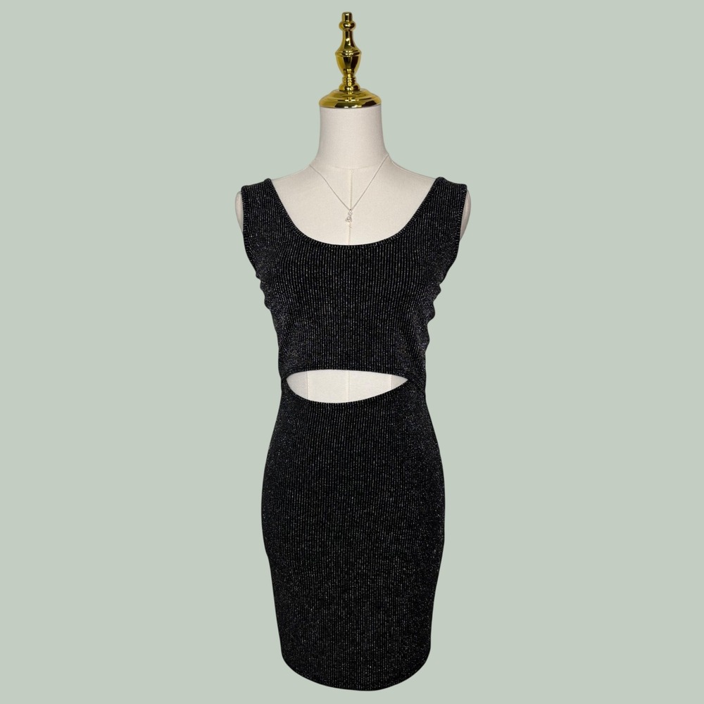 see you monday black metallic silver bodycon mini party dress Y2K club chic goth